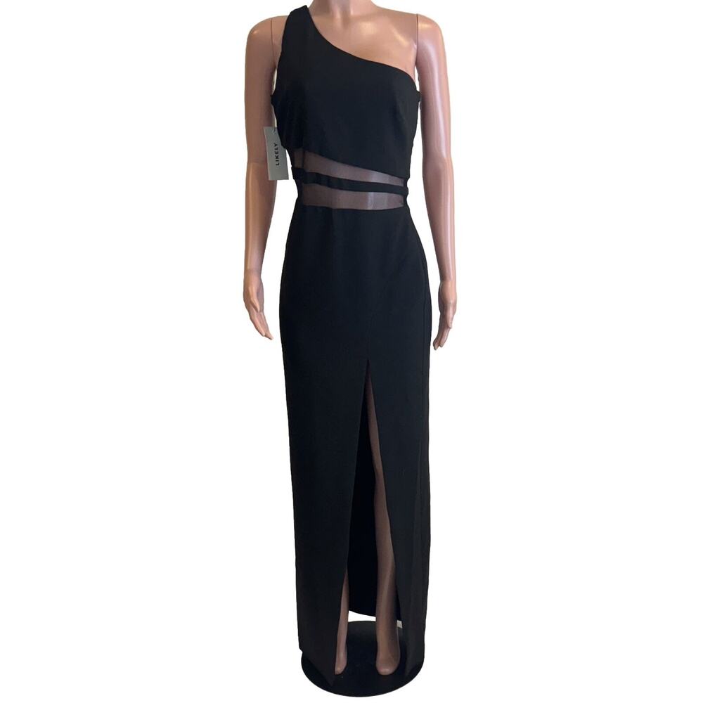 Likely Nolita Gown Womens 10 Black One Shoulder Long Dress Ponte Mesh Formal - Picture 2 of 16
